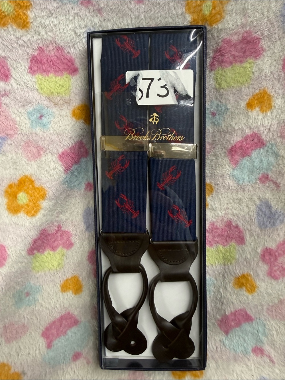 Brooks Brothers Navy Suspenders with Red Lobster Motif